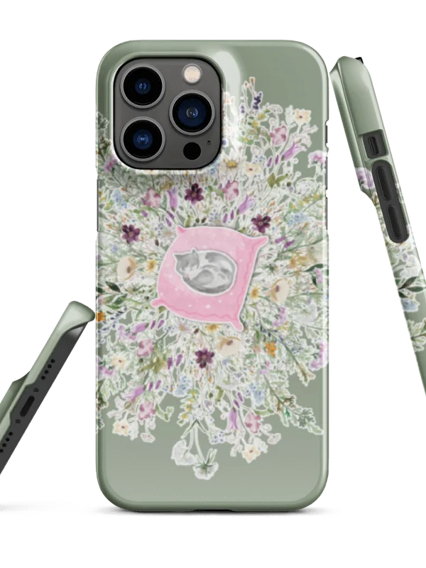 SLEEPY CAT IN FLOWERBED IPHONE CASE product image (1)