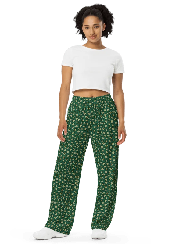 Green Mini Leopard Pattern Wide-Leg Pants product image (7)