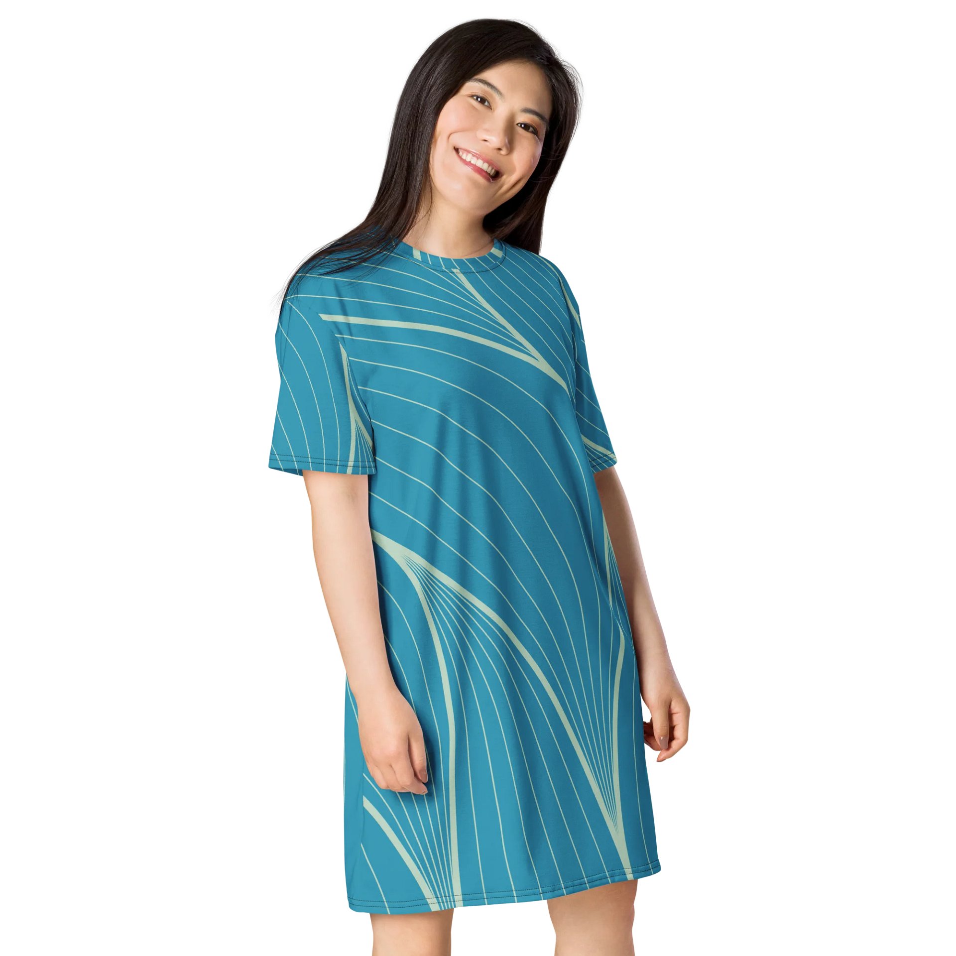 Stunning Teal Wave Oversized T-Shirt Dress - Exclusive TDSMUSIC Design product image (4)