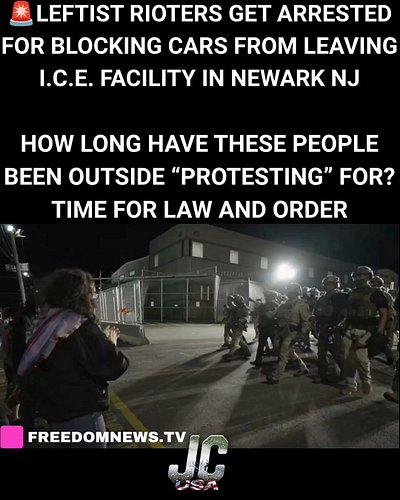 🚨 Leftist Rioters get ARRESTED for blocking cars from leaving the Delaney Hall I.C.E. Facility in Newark NJ.

How long have t...