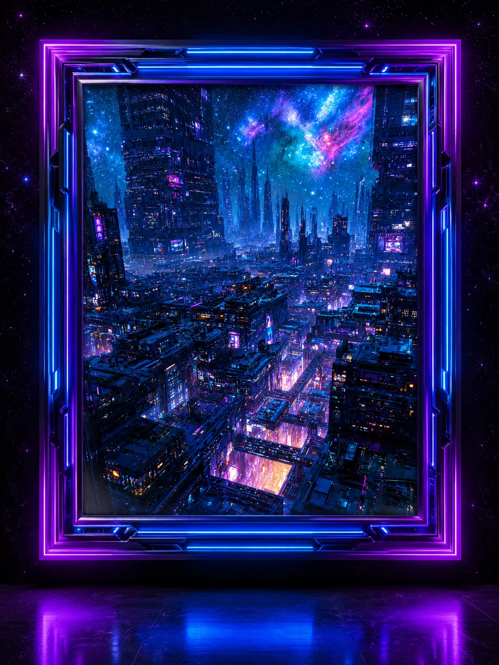 Futuristic Cyberpunk City Wall Art | Neon Galaxy Skyline Poster | Sci Fi Gamer Room Decor product image (1)