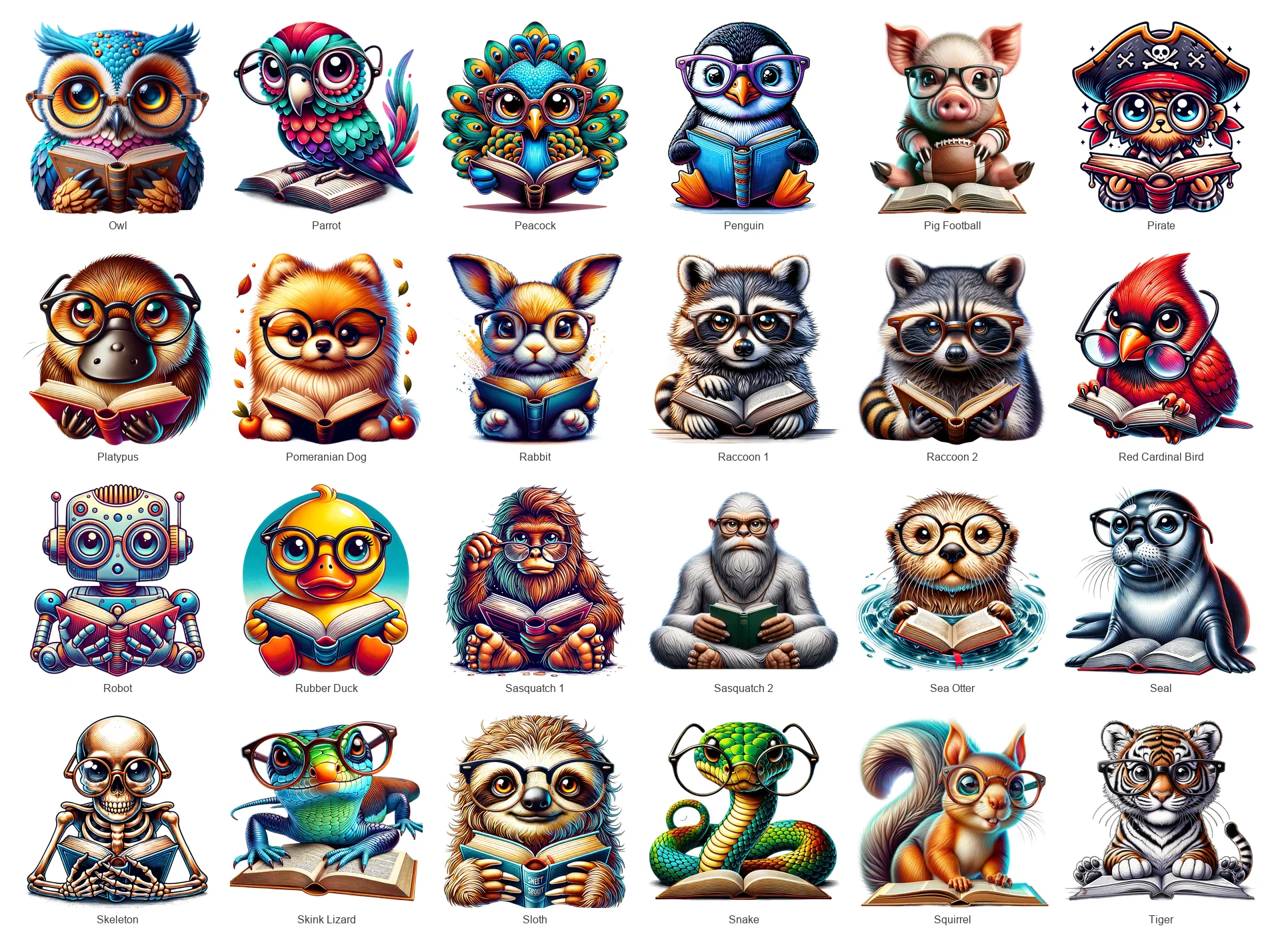 Animals Reading Books PNG Bundle Vol 2 | 75 Designs | Commercial Use product image (4)