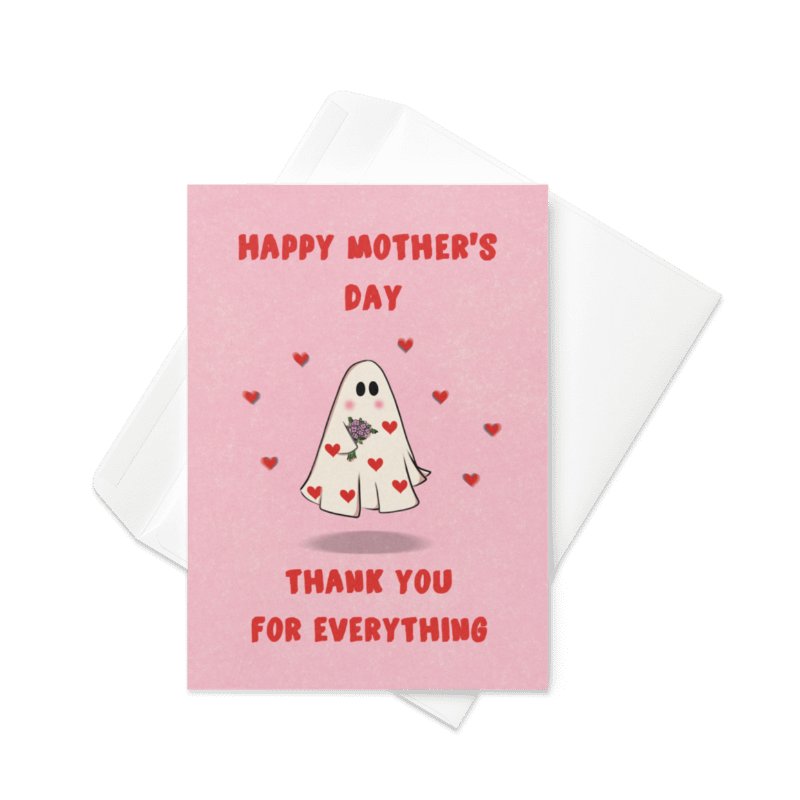 Cute Ghost With Flowers - Mother's Day Card product image (1)