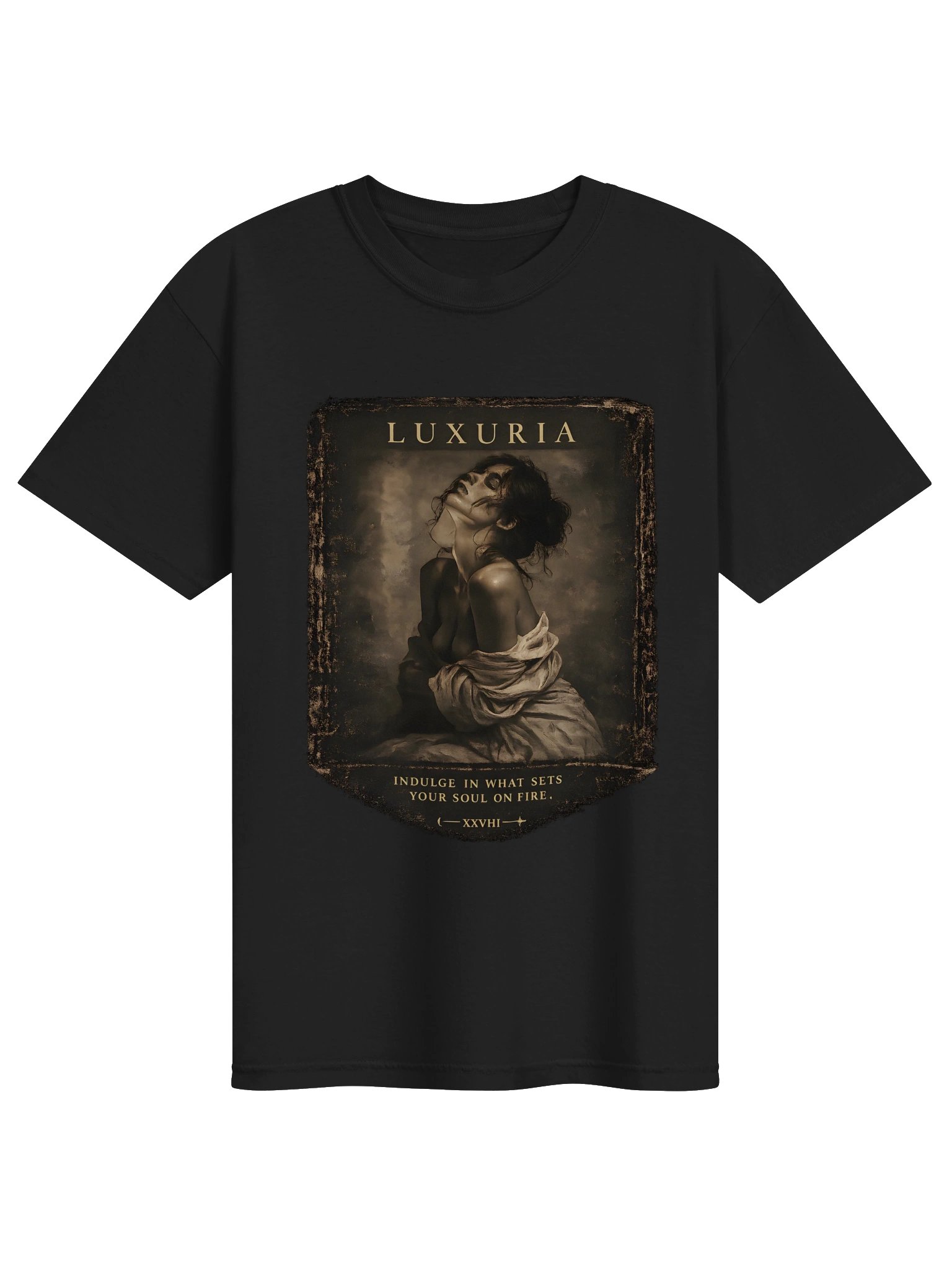 Vintage Gothic 'Luxuria' T-Shirt — Pure Black Art Tee product image (1)