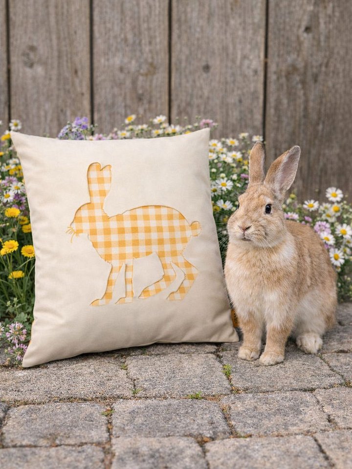 GINGHAM BUNNY BUTTERYELLOW THROW PILLOW product image (1)