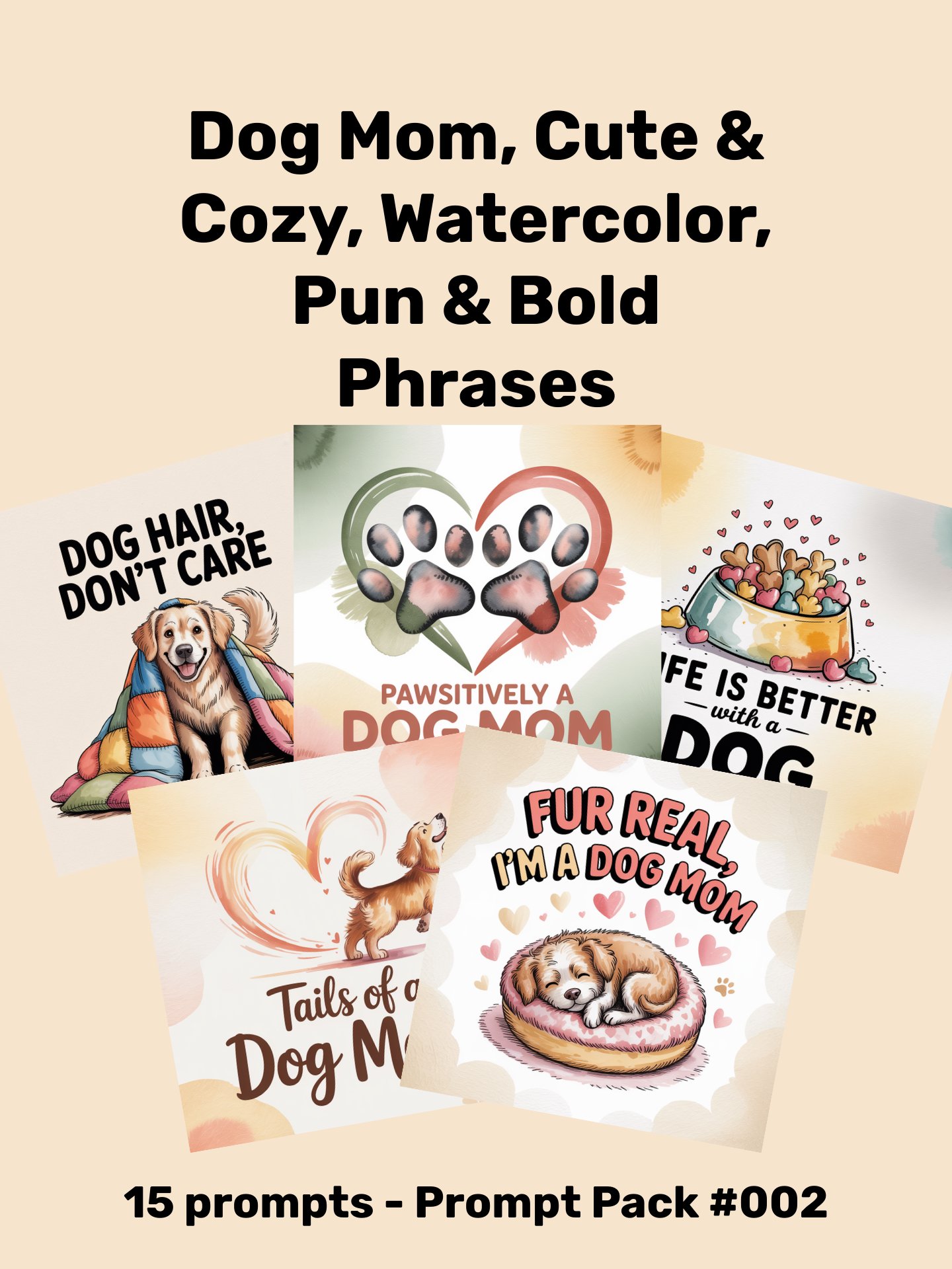 Dog Mom, Cute & Cozy, Watercolor, Pun & Bold Phrases (Prompt Pack - PP002) product image (1)