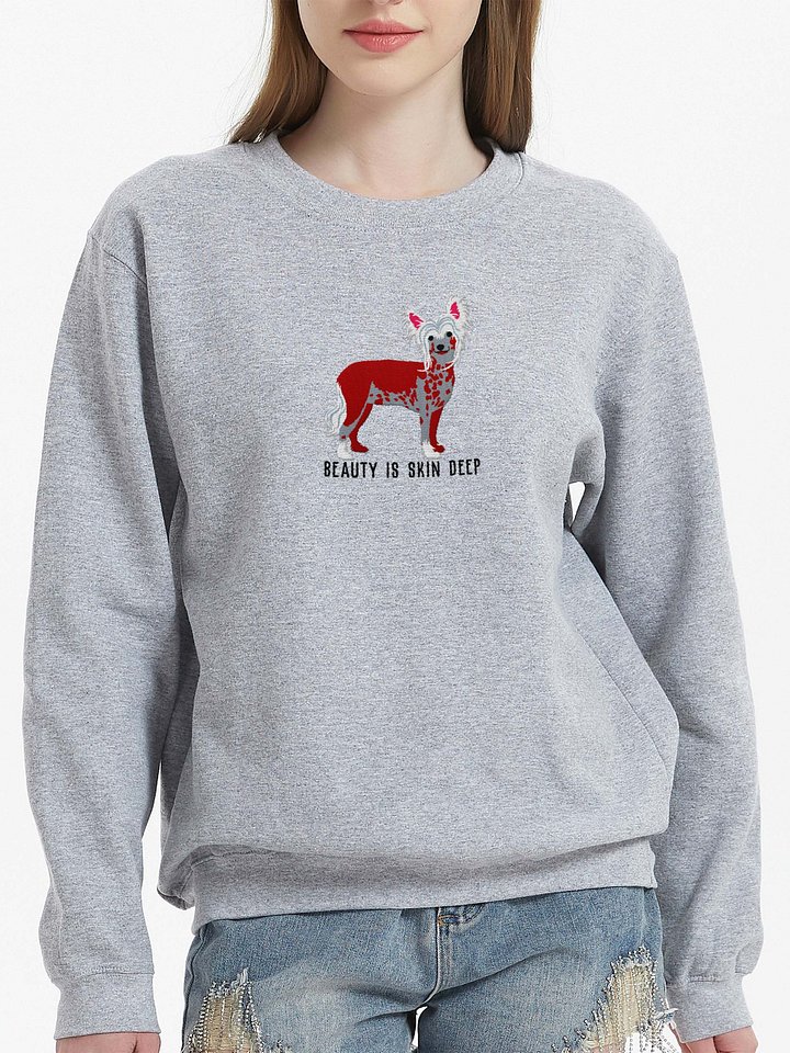 Beauty Is Skin Deep Sweatshirt (Embroidered) of a Chinese Crested Dog(Chocolate) product image (2)