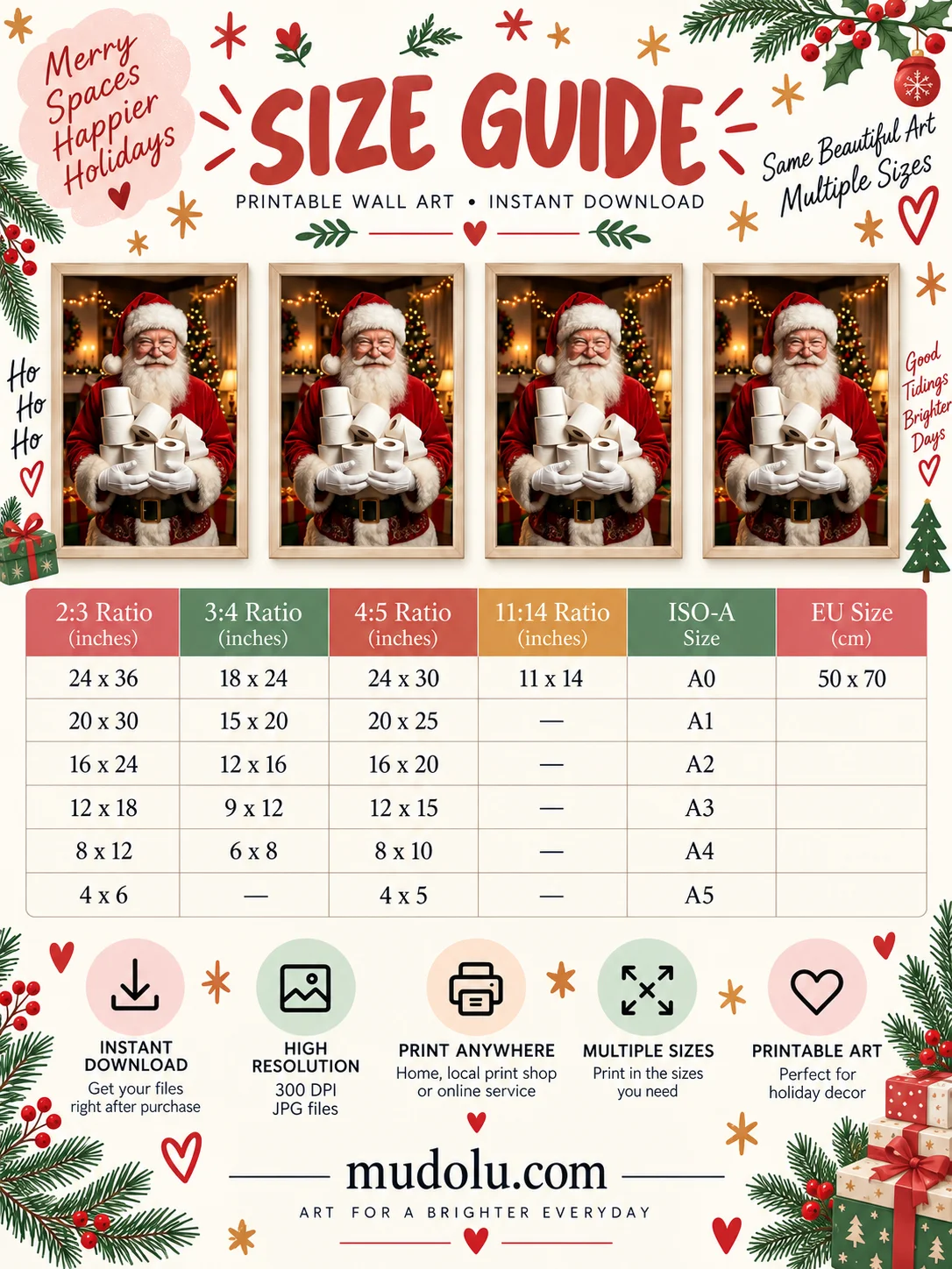 Funny Santa Toilet Paper Christmas Bathroom Wall Art Printable Holiday Decor Digital Download product image (2)