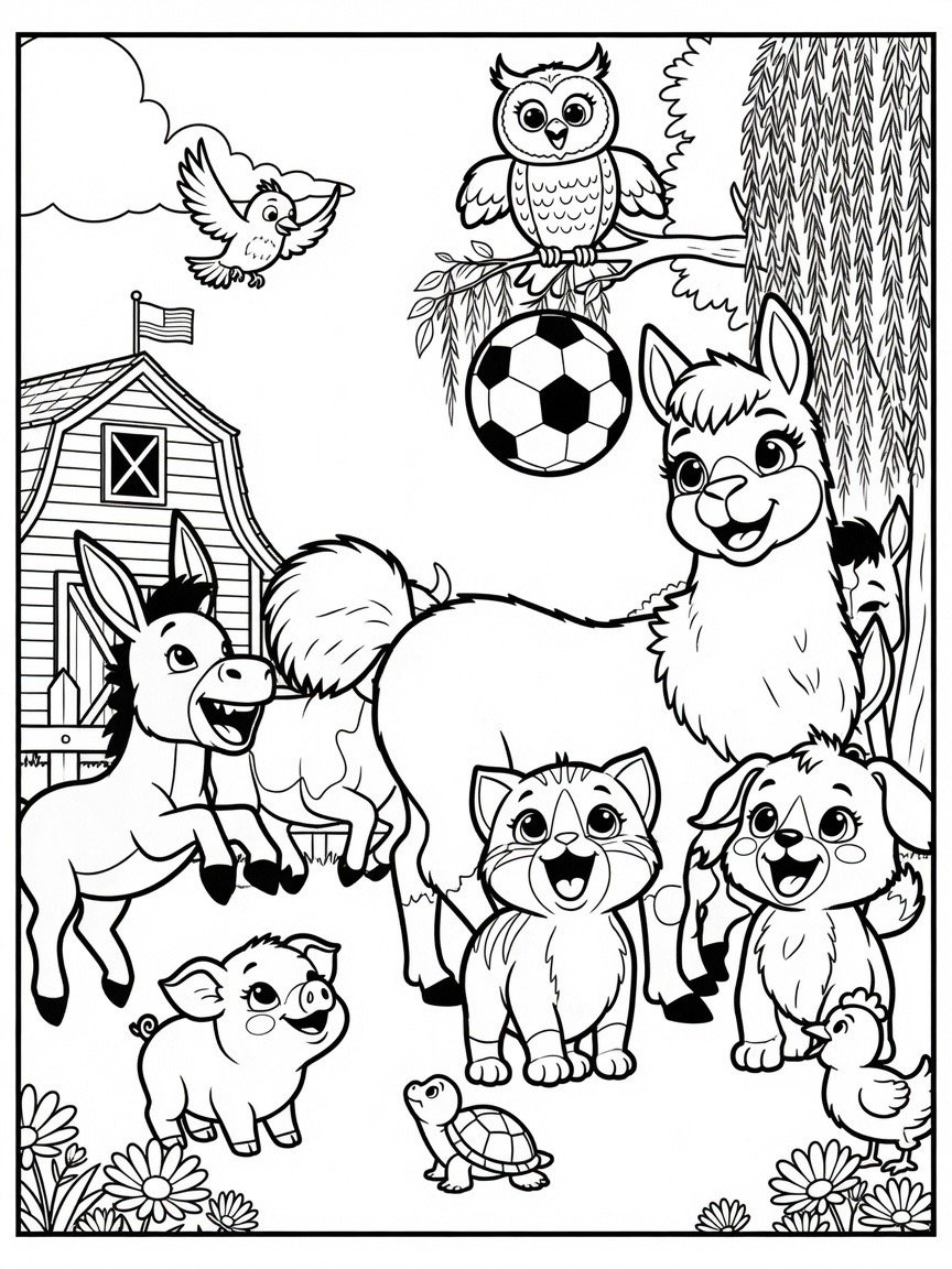 Sing A Rhyme Time Farm Animals Play Soccer Today Coloring Book Pages Bundle for Ages 5+ through Adult | 21 Printable Pages including Title Page l Instant Digital Download PDF Format l product image (2)