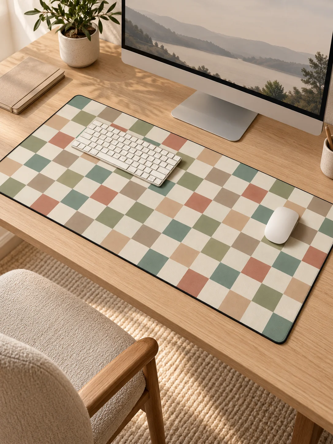 Boho Checkerboard Desk Mat: Anti-Slip Neoprene Computer Deskpad product image (1)
