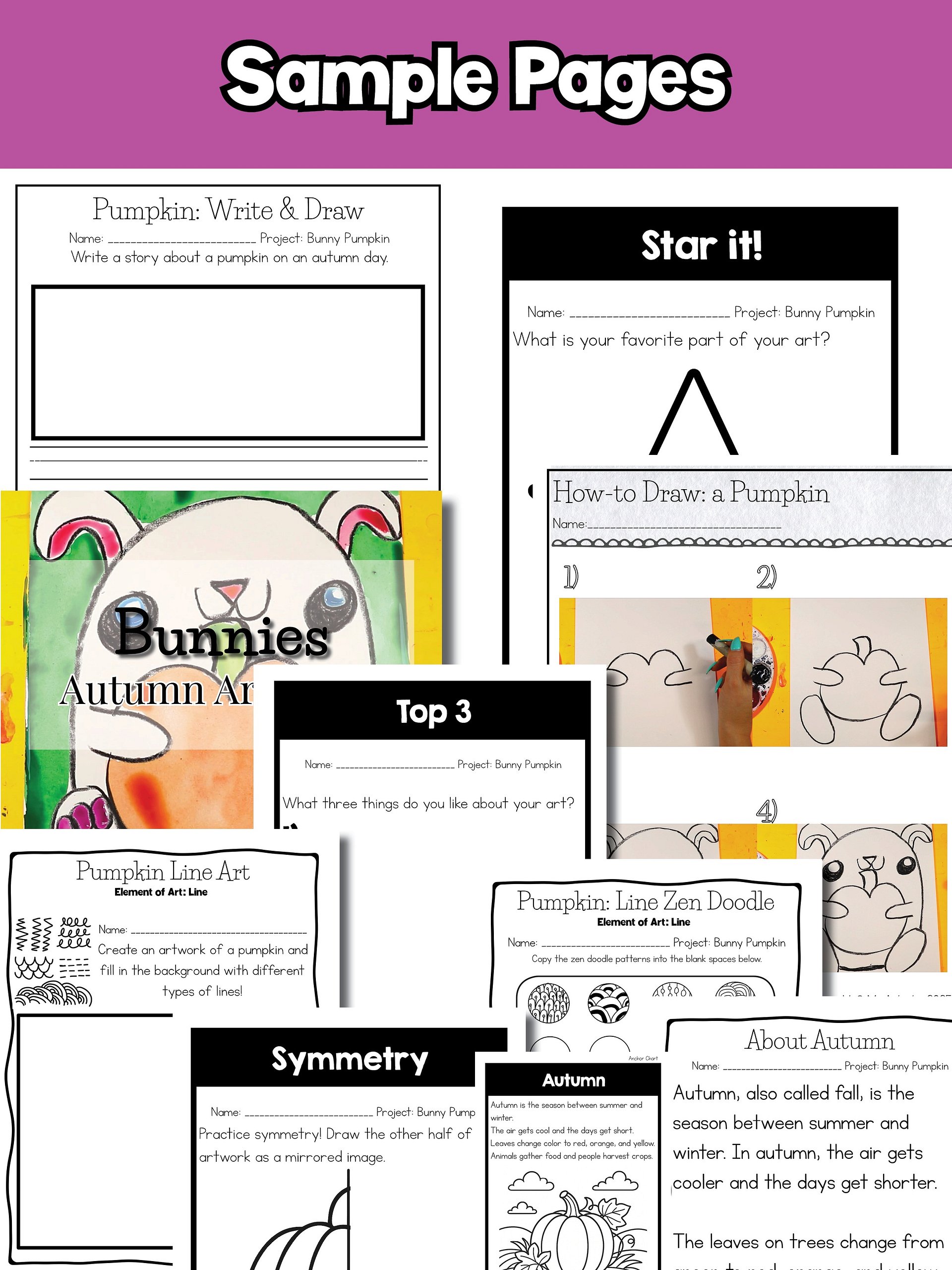 Autumn Art Lesson Bunny Pumpkin Art Project Reading Comprehension Writing Prompt product image (9)