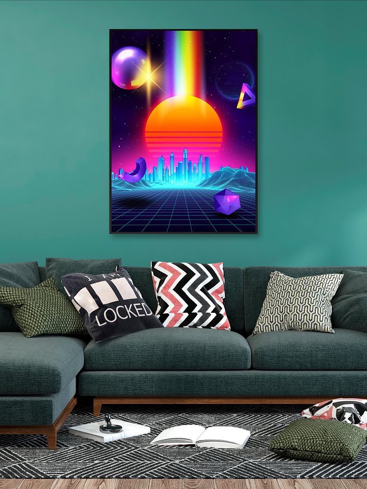 Neon sunset, city and sphere [synthwave/vaporwave/cyberpunk] — aesthetic art print product image (2)