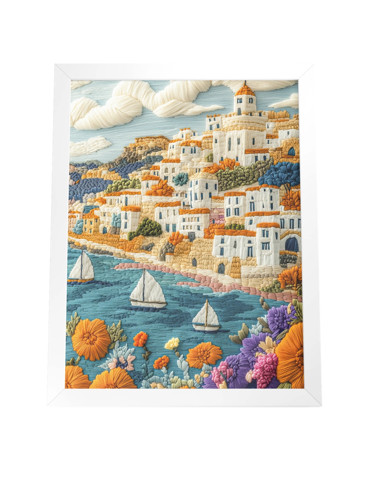 A Summer on the Côte d’Azur | Embroidery-Style Wall Art — Framed Print product image (12)
