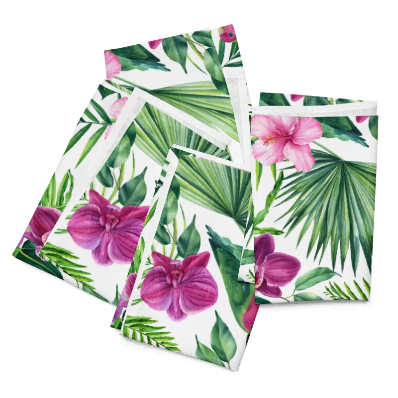 Tropical Parrot & Orchid Cloth Napkins (Set of 4) – 20"x20", Soft Broadcloth, Vibrant Botanical Print product image (4)