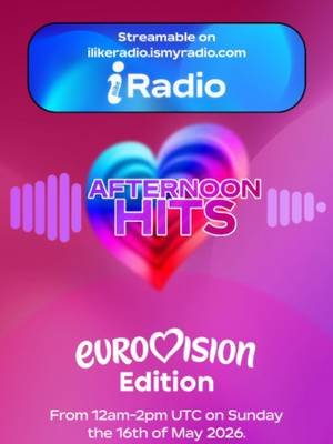 🔴 | Afternoon Hits: Eurovision 2026 edition | Live from 12am-2pm UTC on Saturday, 16th May: #ilikeradio #ilikepresents  Afternoon Hits is a signature daytime program on ilikeRadio, bringing listeners the perfect mix of chart-toppers, classics, and fresh new tracks to keep the energy flowing throughout the afternoon. Broadcasting from the United Kingdom, the show delivers vibrant music and engaging features, creating the ideal soundtrack to brighten up the mid-day and carry audiences smoothly into the evening, both across the nation and online.  Mark your calendars, and visit ilikeradio.ismyradio.com for the full coverage.  ━━━━━━━━━━━     ABOUT ILIKERADIO     ━━━━━━━━━━━  We're an independent variety music broadcasting station based in the United Kingdom, dedicated to delivering a diverse range of music genres, engaging programs, and a unique listening experience for our audiences across the nation and online. You can listen to ilikeRadio through Caster.FM (⁠ilikeradio.ismyradio.com⁠), our Discord bot and more!  ━━━━━━━━━━━          LISTEN LIVE          ━━━━━━━━━━━  🎧 Caster.FM: ilikeradio.ismyradio.com  ━━━━━━━━━━━          PROGRAMS          ━━━━━━━━━━━  • Afternoon Hits (Every Saturday from 1-2PM UTC) • The EE's Official Big Top 40 (from Global) — replacing Top of the Twenties for now • The Monthly Big 15 (hosted by Leon) • & More to come!  ━━━━━━━━━━━          DISCLAIMER          ━━━━━━━━━━━  ⚠️ : ilikeRadio owns nothing but the editing and jingles of these broadcasts. All musical rights go to the respective owners.