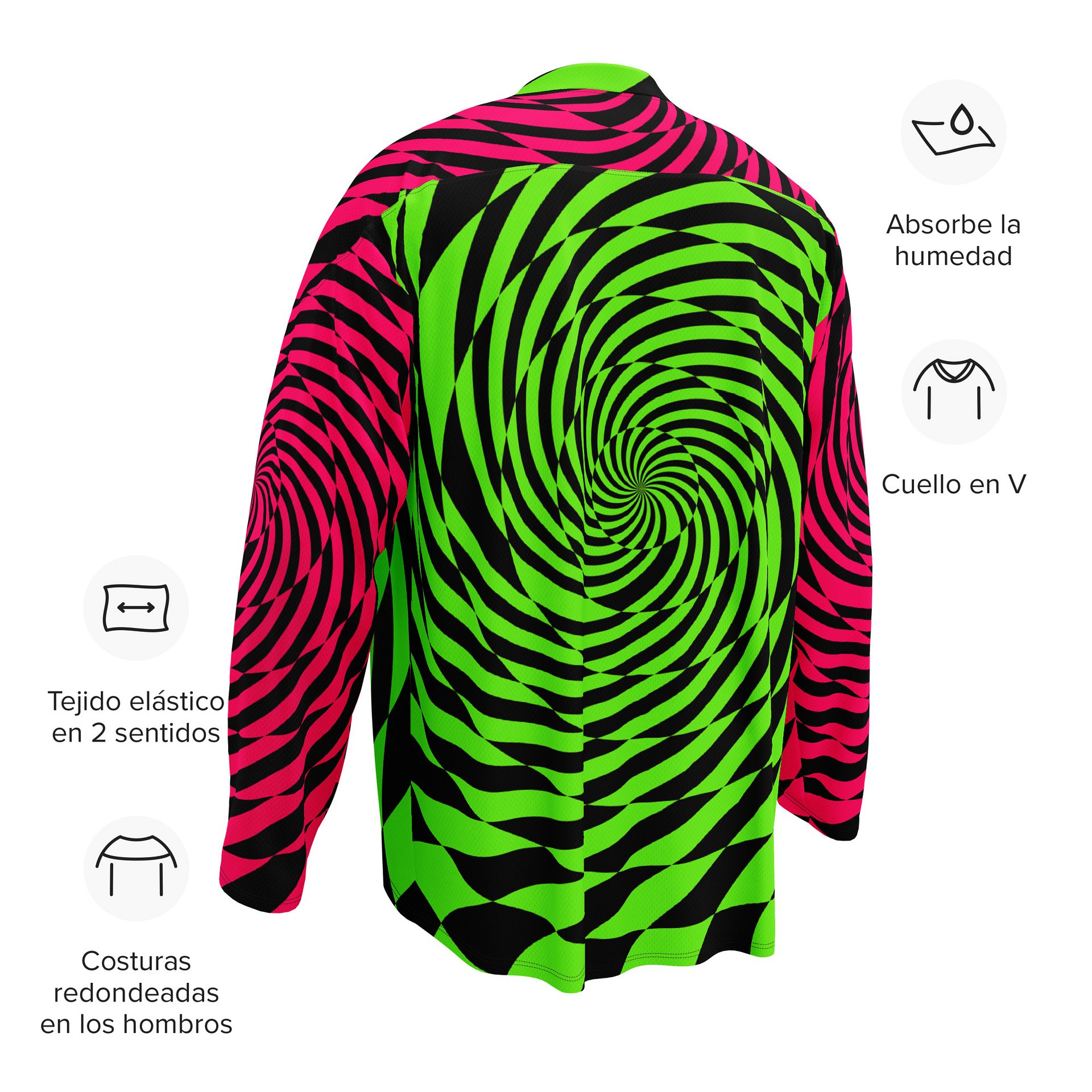 Psychedelic Rave Recycled Hockey Jersey, Trippy Spiral EDM Shirt, Techno Dance Party Festival Top, Neon Green Pink Black Alternative Clothes product image (12)