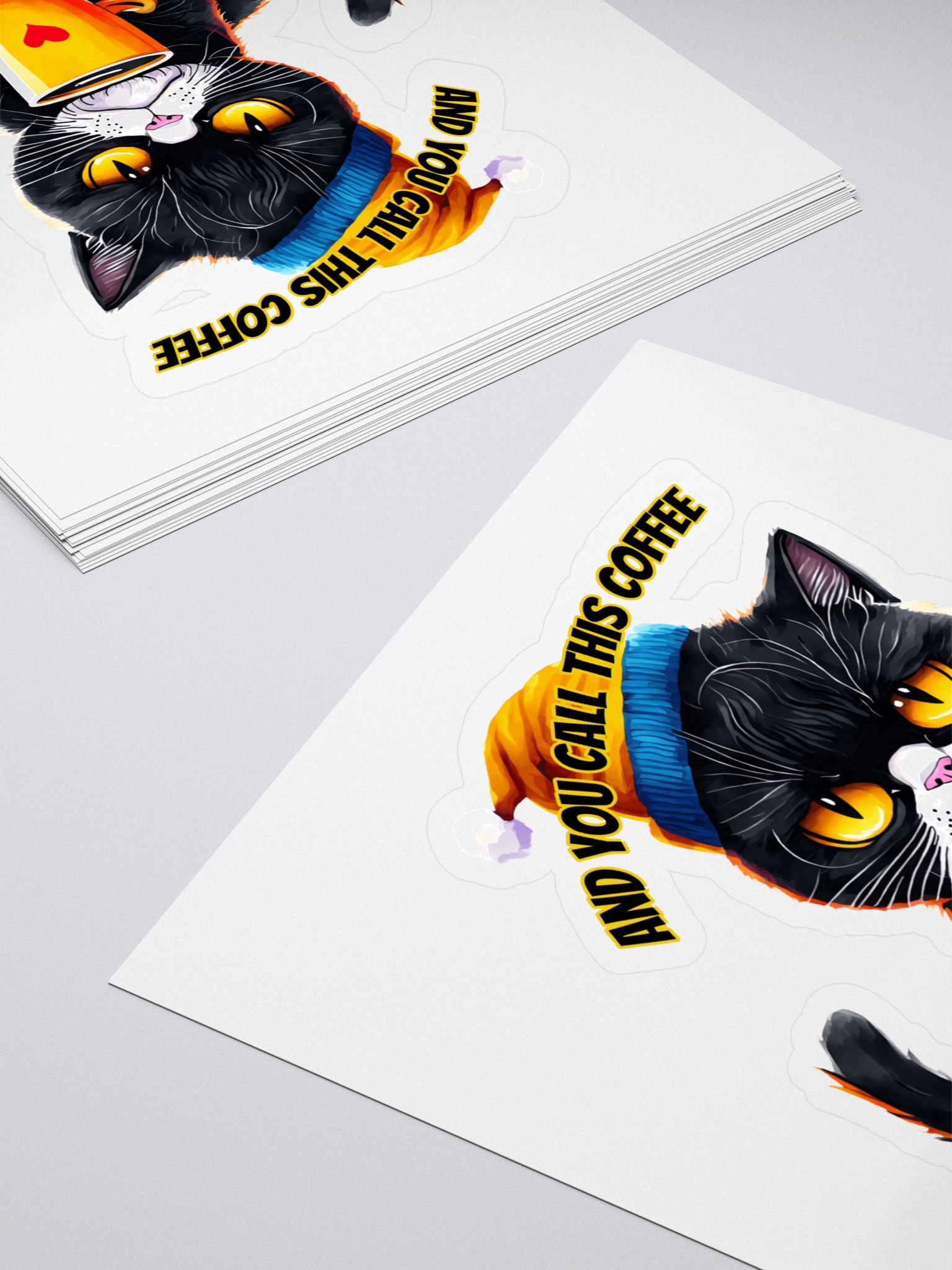 Whimsical Cat Coffee Sticker Set Mad Cat You Call This Coffee product image (4)