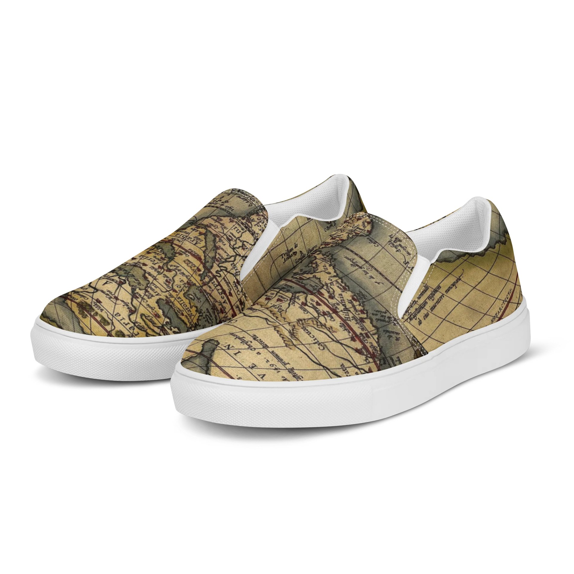 "Ortelius" Vintage World Map Women's Slip-On Canvas Shoes product image (3)