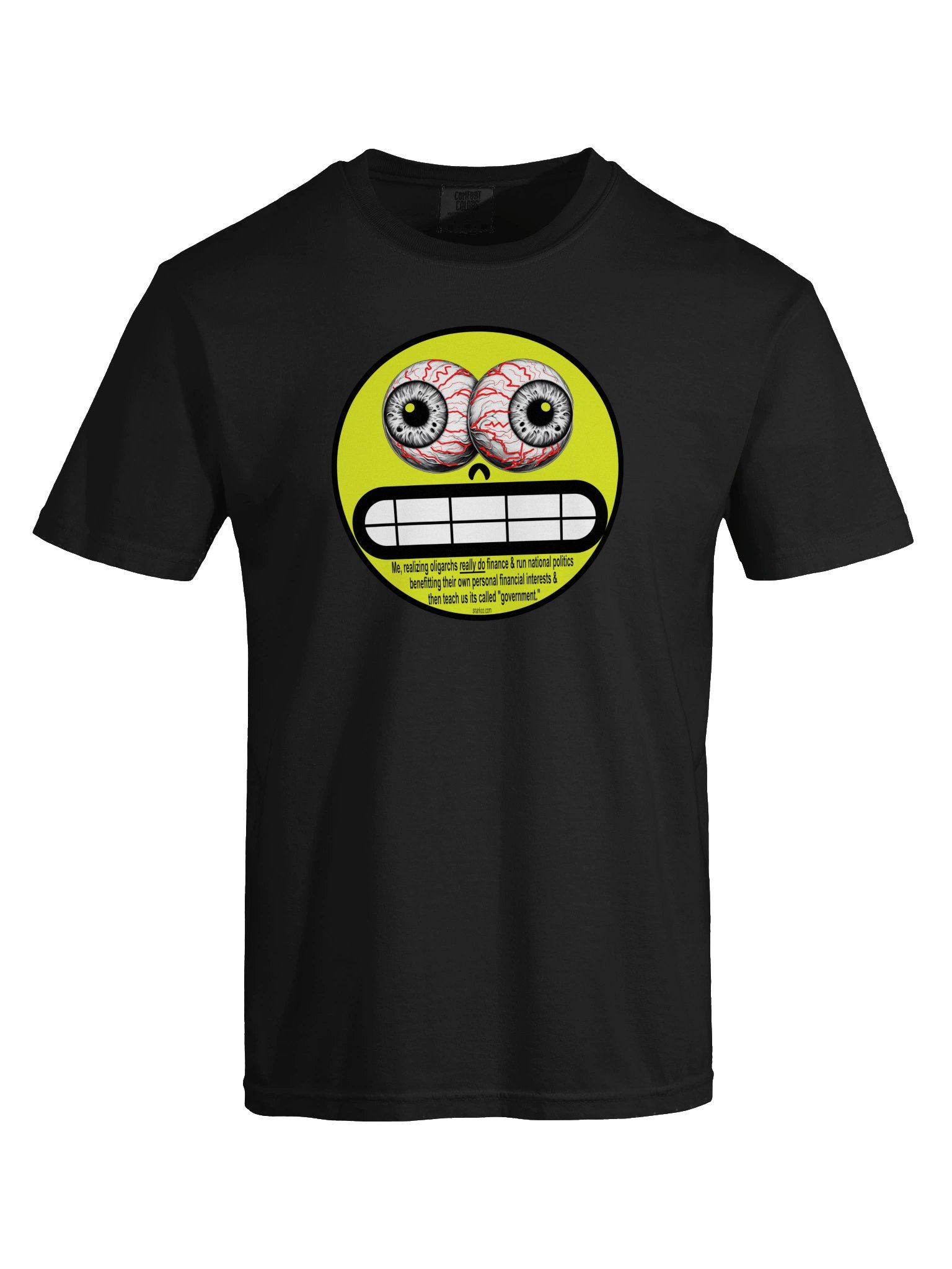 High quality tee says: "Me, realizing oligarchs really do finance and run national politics benefitting their own personal financial interest and teach us its called government." product image (4)