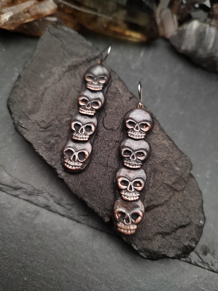 Earrings Brass Copper - Copper Skull Stack product image (1)