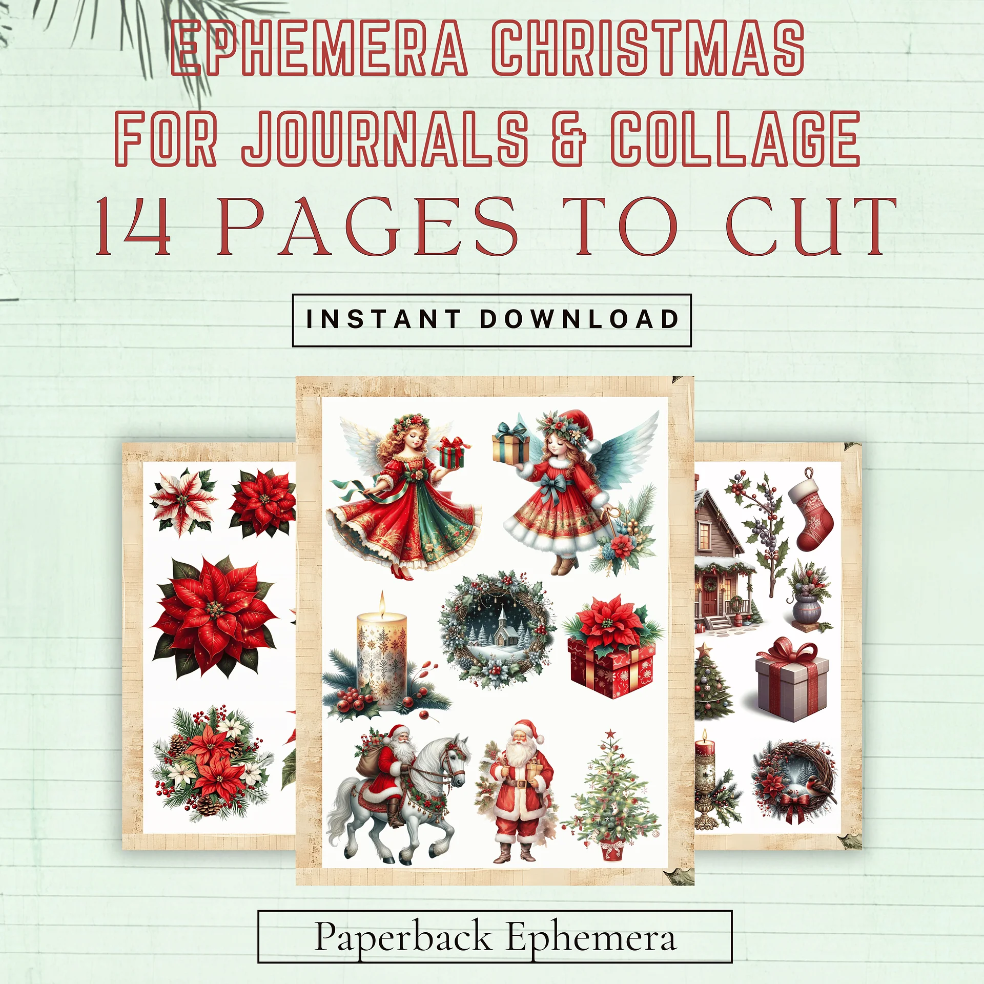 Vintage Christmas Ephemera Printable – 14-Page Junk Journal PDF product image (4)