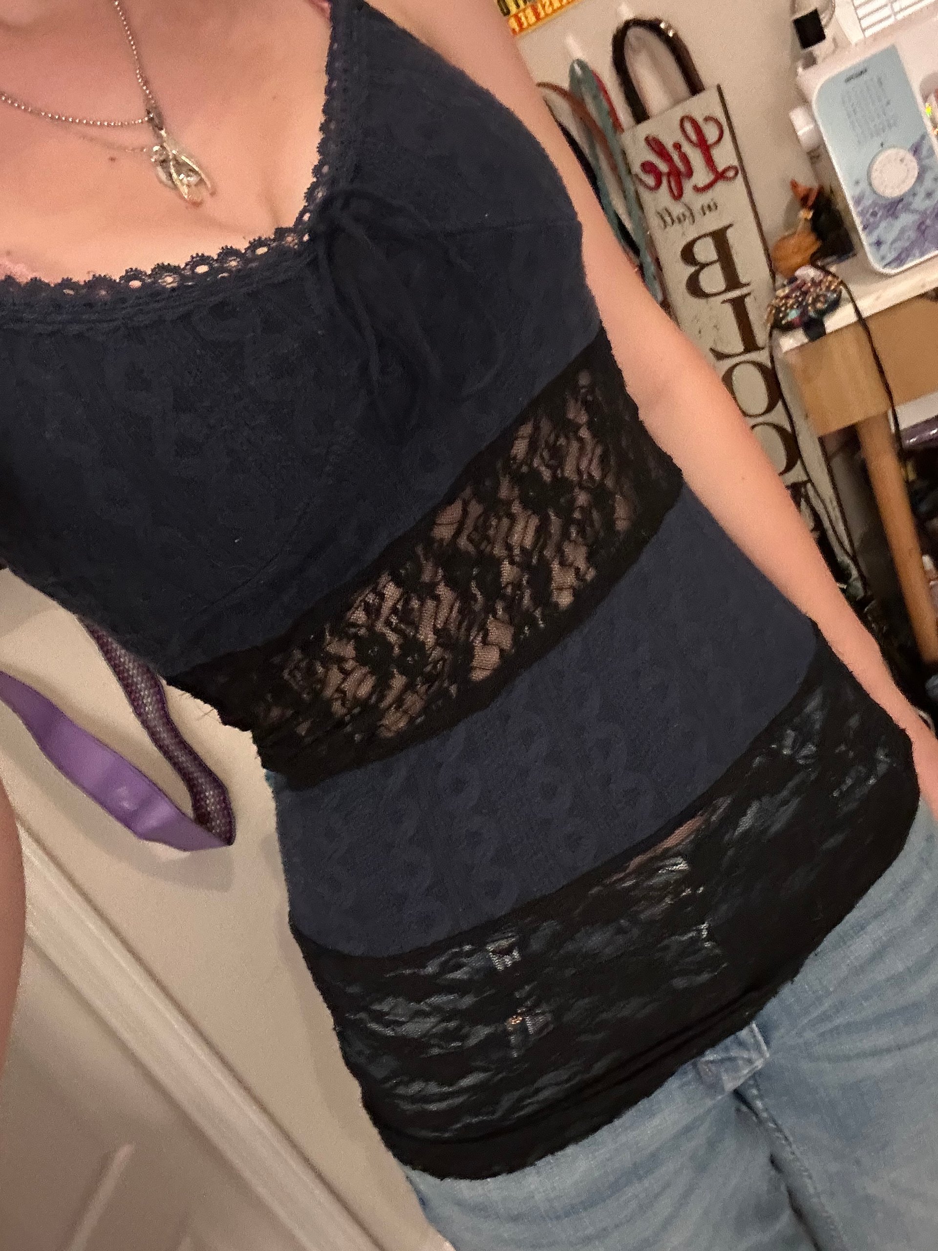 Blue and black lace tank top product image (3)