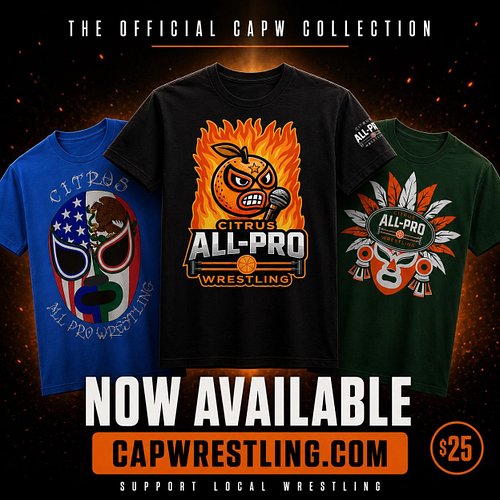 Official CAPW merch is available now 🍊

Three standout designs. Premium quality. $25 each.

Support local wrestling. Rep the ...