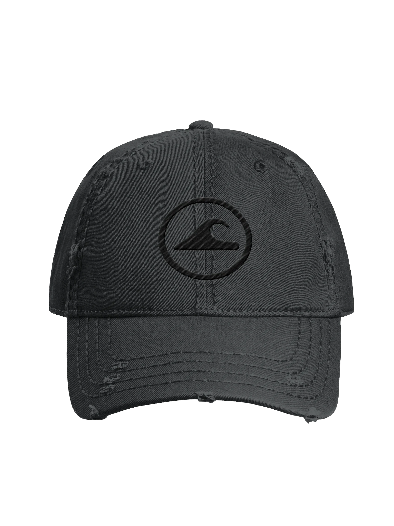 Embroidered Wave Rider Otto Distressed Dad Hat (Blackout) product image (1)