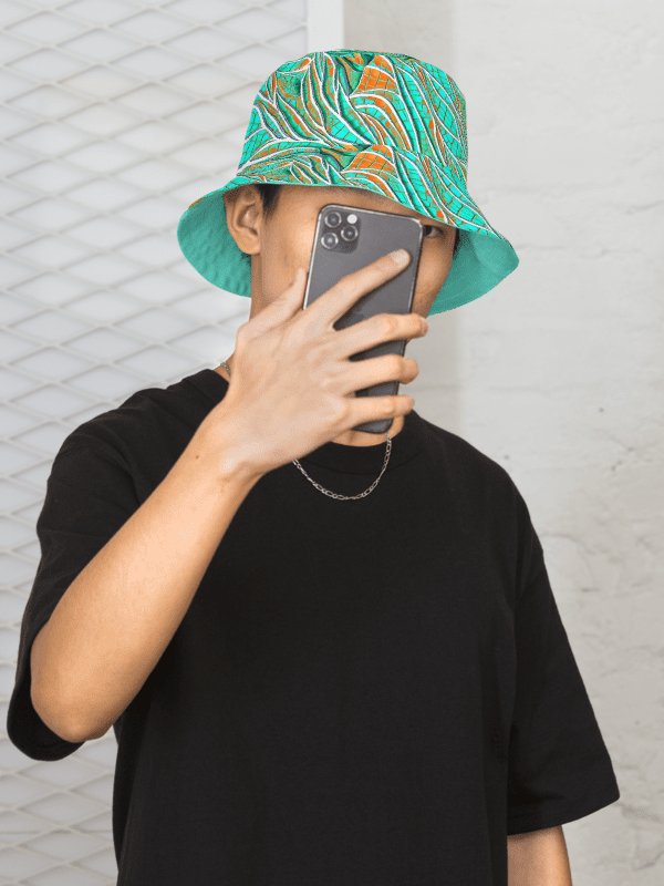 Reversible Aqua Blue & Orange Butterfly Painted Bucket Hat product image (1)