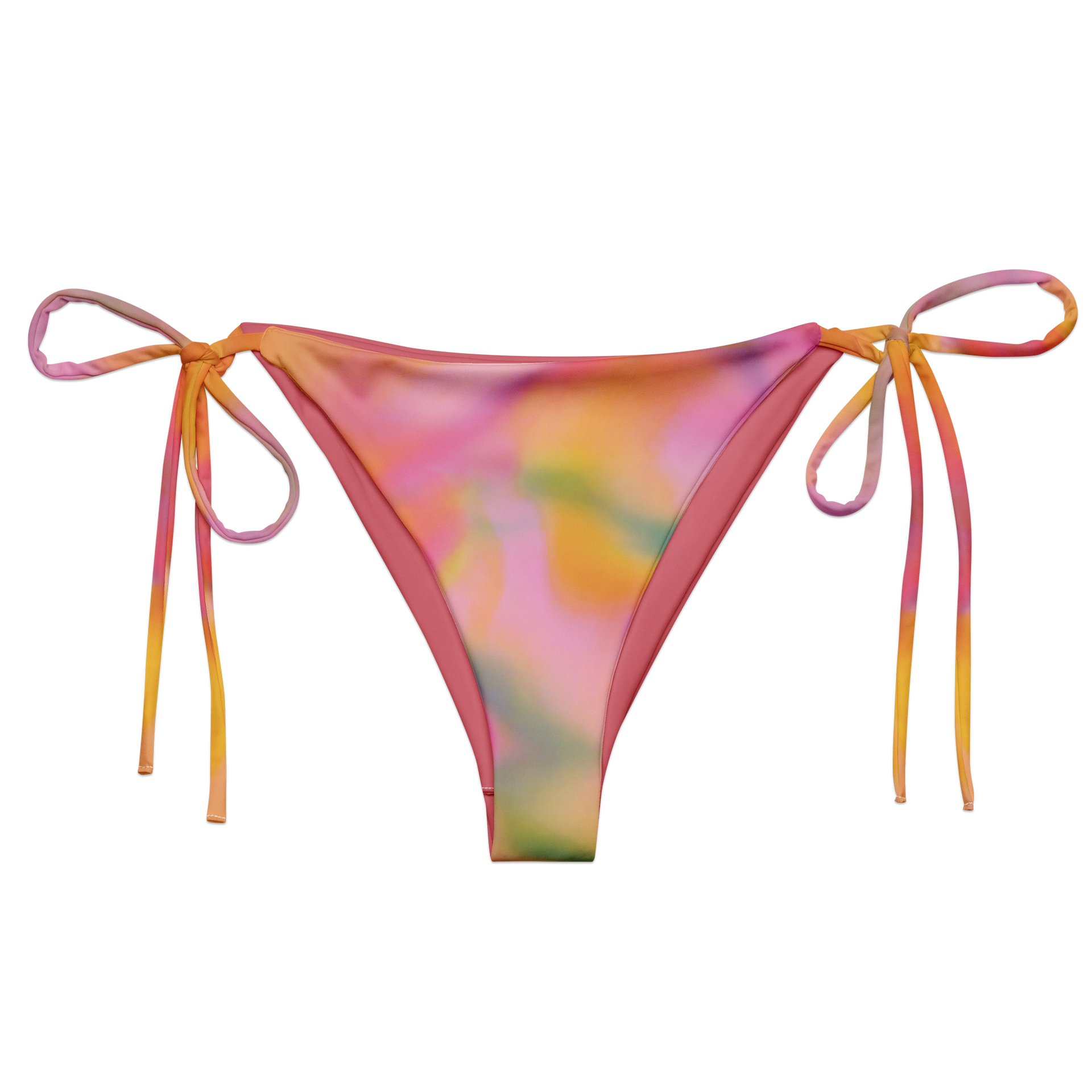 Recycled String Bikini Bottom "Sweet Pastel Tie Dye in Orange Light Pink" product image (2)