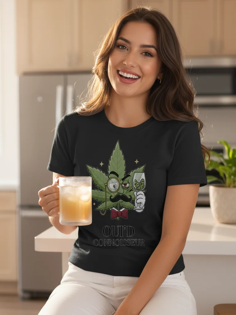 Oui'd Connoisseur Cannabis T-Shirt | Funny Weed Wine Expert Tee | Stoner Humor Shirt product image (3)