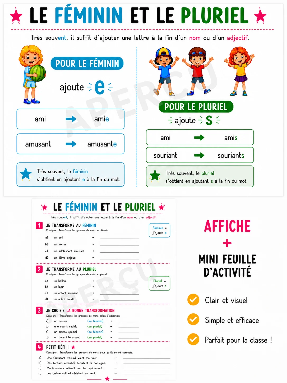 Le féminin et le pluriel – Affiche + mini-feuille d'activité product image (1)