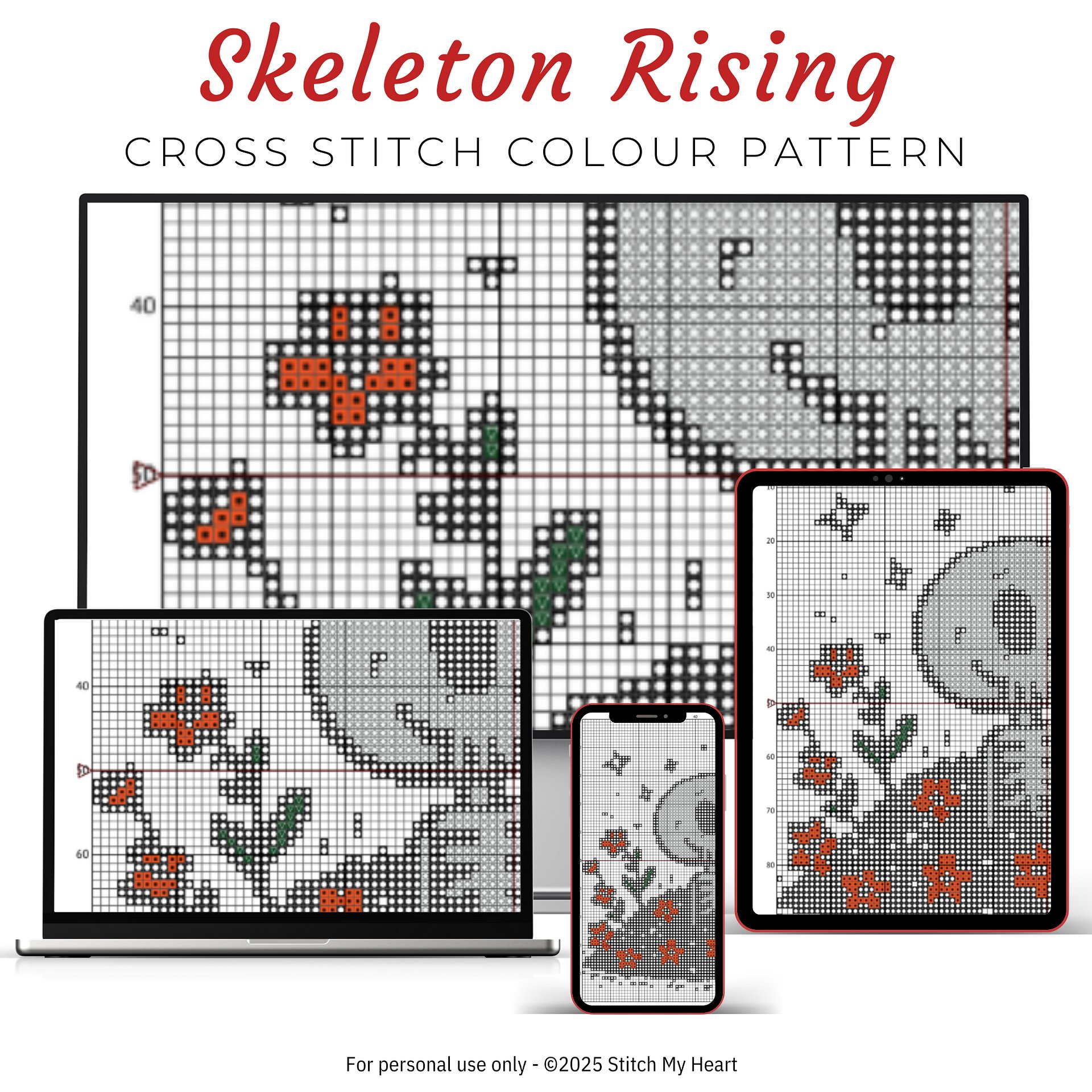 Skeleton Rising Cross Stitch Pattern product image (3)