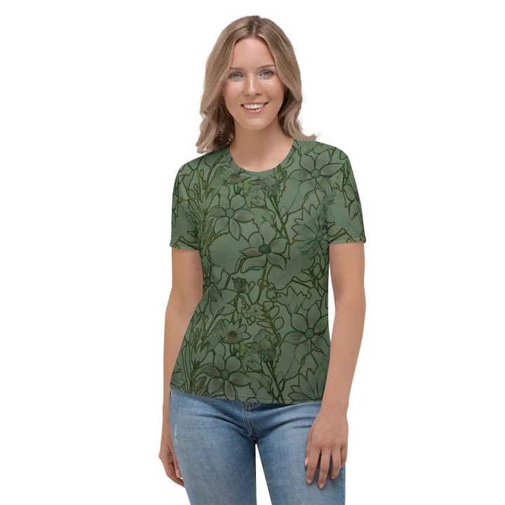 Line art Green and Dark green Floral/All-Over Print Women's Crew Neck T-Shirt by Sublicolor product image (2)