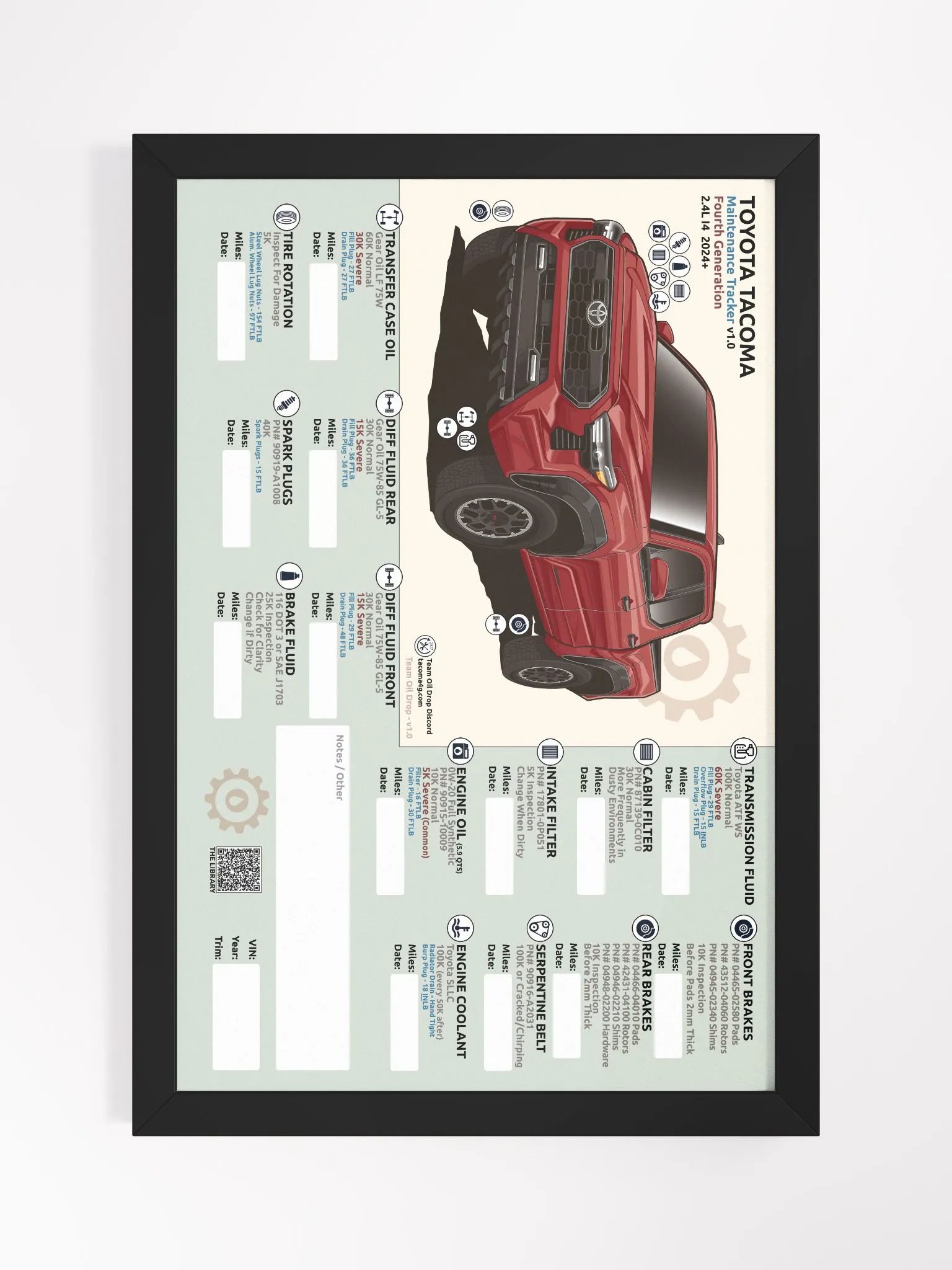 4TH GEN MAINTENANCE TRACKER V1.0 - Red (FRAMED) product image (2)