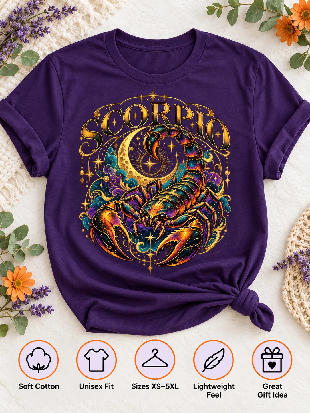 Scorpio Zodiac T-Shirt With Celestial Scorpion and Moon product image (3)