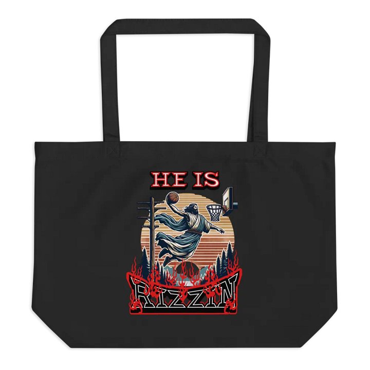 He Is Rizzin Basketball Jesus Flames Eco Tote product image (1)