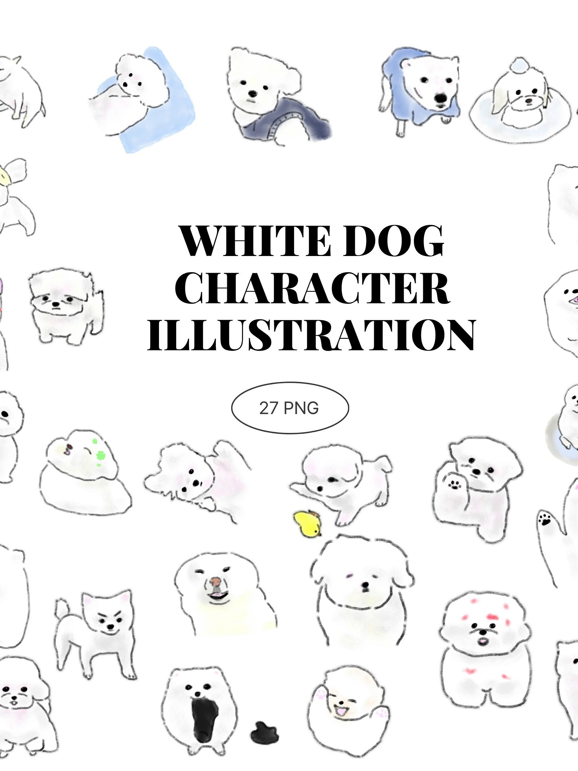 27 Hand-Drawn White Dog PNG Clipart Bundle product image (1)