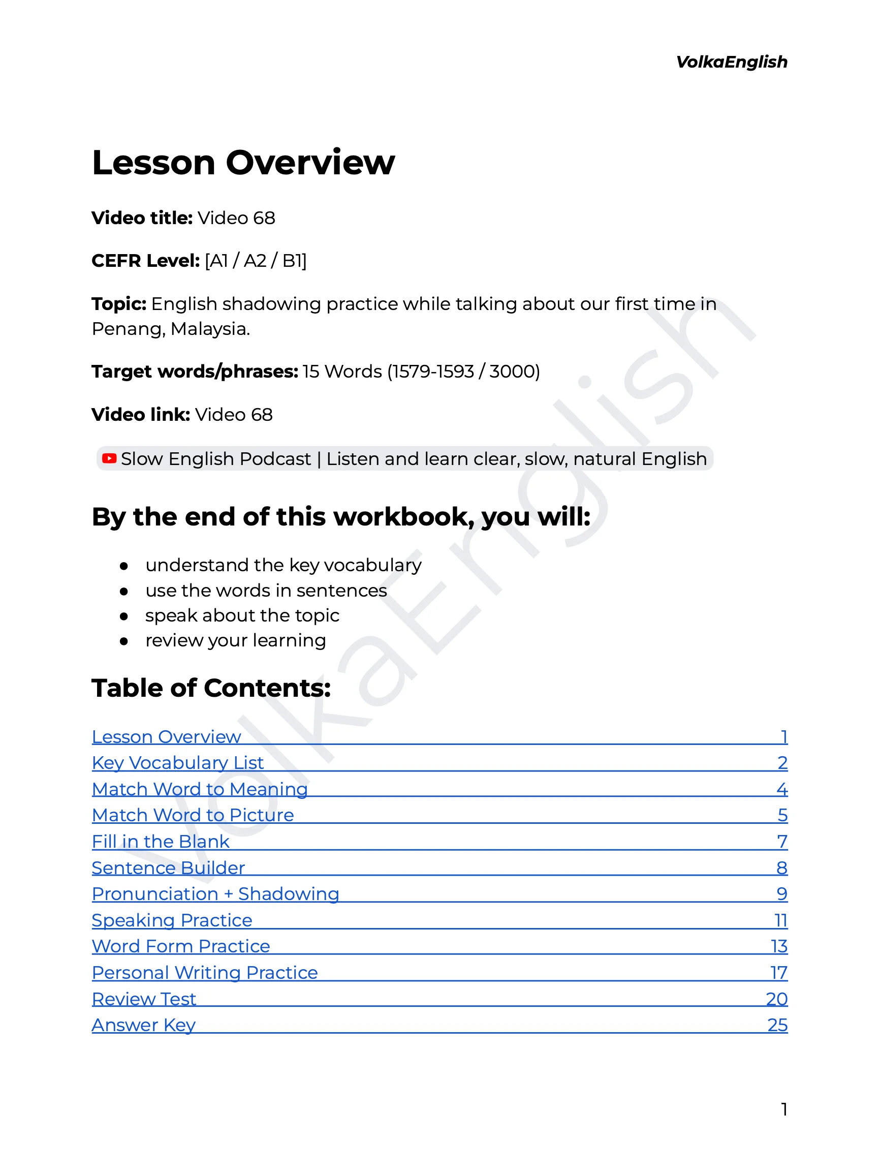 Slow English Podcast | Listen and learn clear, slow, natural English - Video 68 Study Pack product image (2)