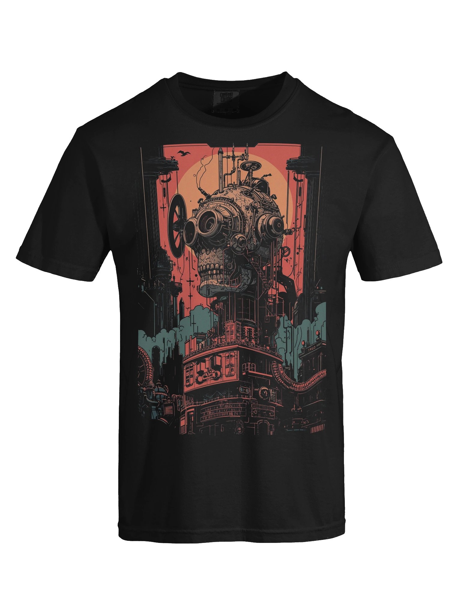 Mechanical Skull Cityscape Heavyweight T-Shirt product image (2)