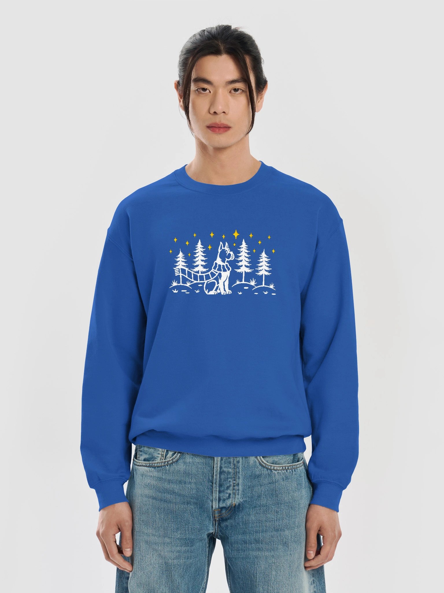 Boxer(Cropped Ears) Winter/Christmas Line Art Design Embroidered Sweatshirt product image (37)