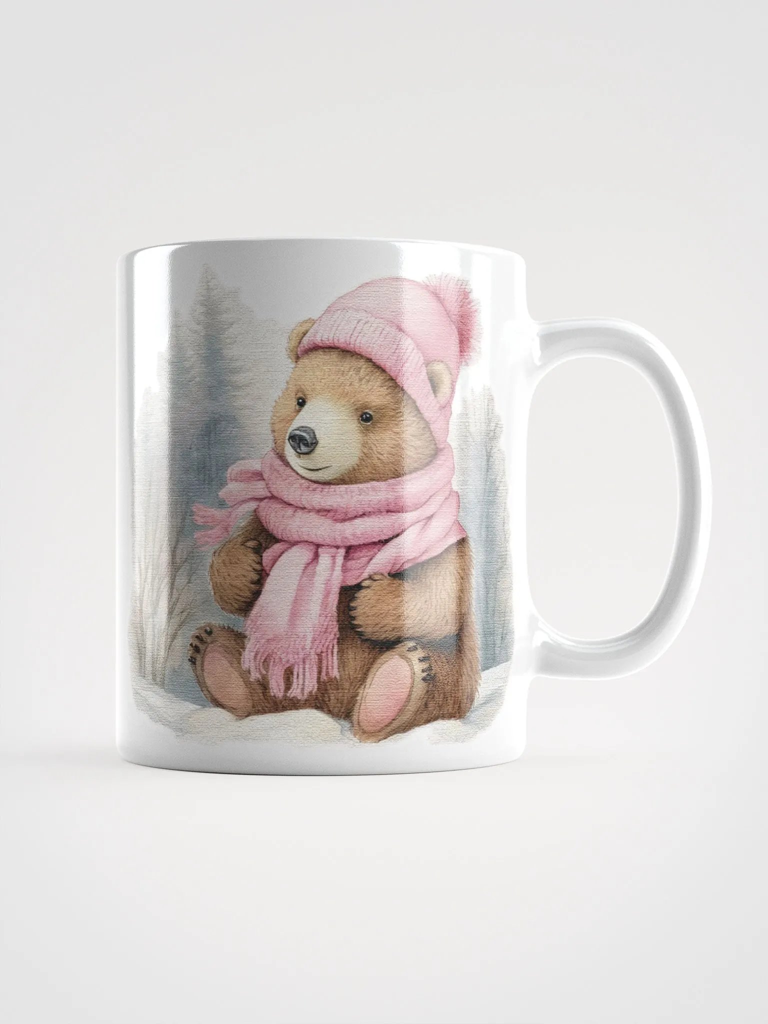 Adorable cute bear wearing a pink hat and scarf Mug product image (1)