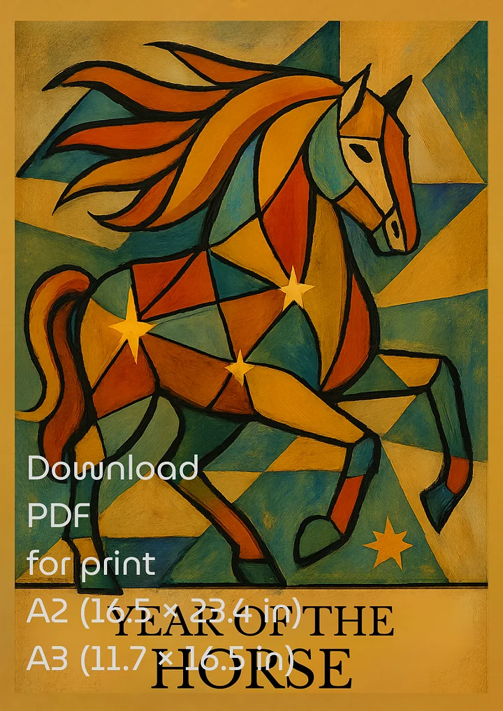 Year of the Horse Poster – Vibrant Zodiac Art (A2/A3 PDF Download), Digital Product product image (1)