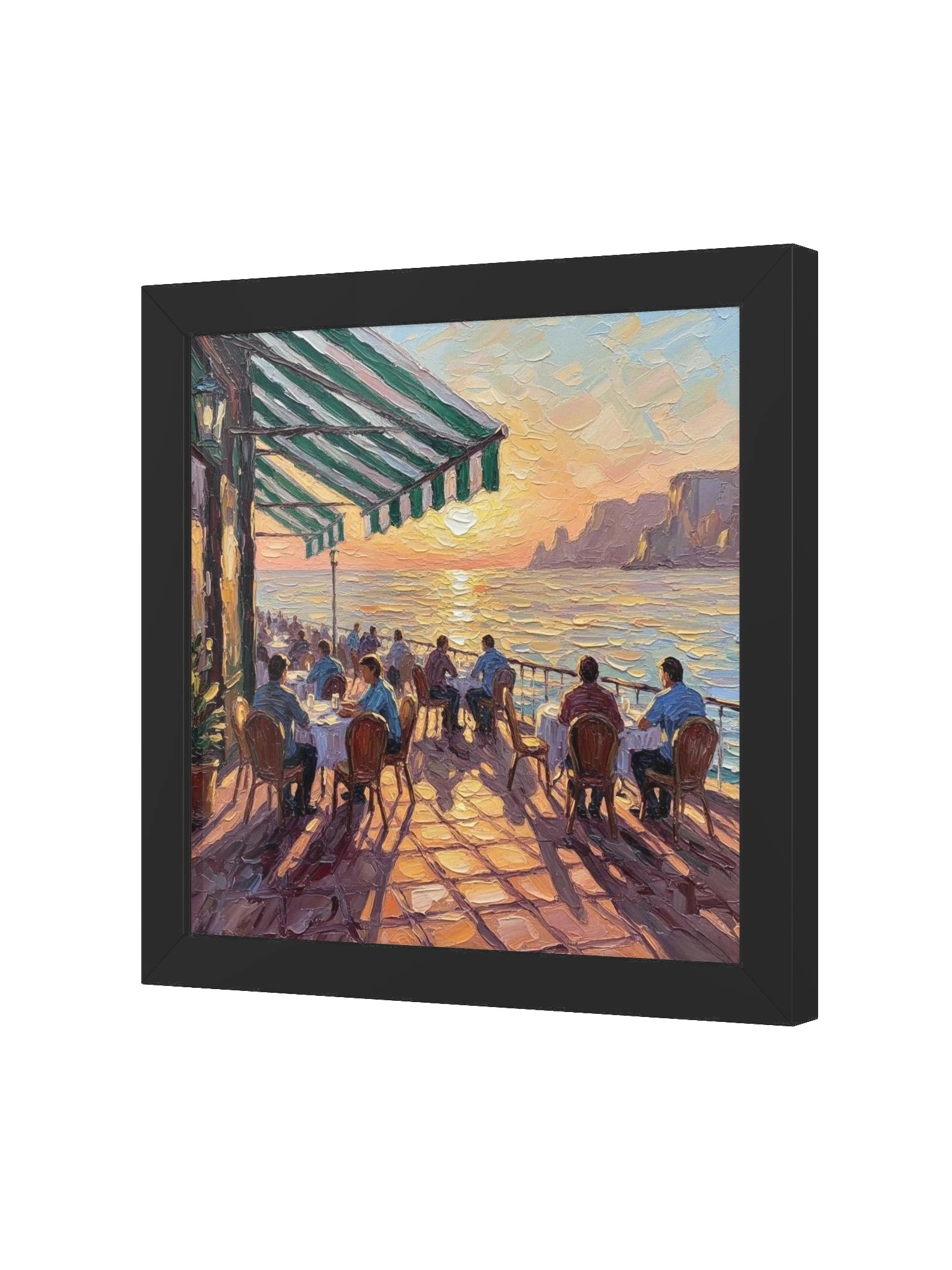 Sunset Seaside Cafe Wall Art, Impressionist Ocean Terrace Painting, Coastal Dining Decor product image (3)