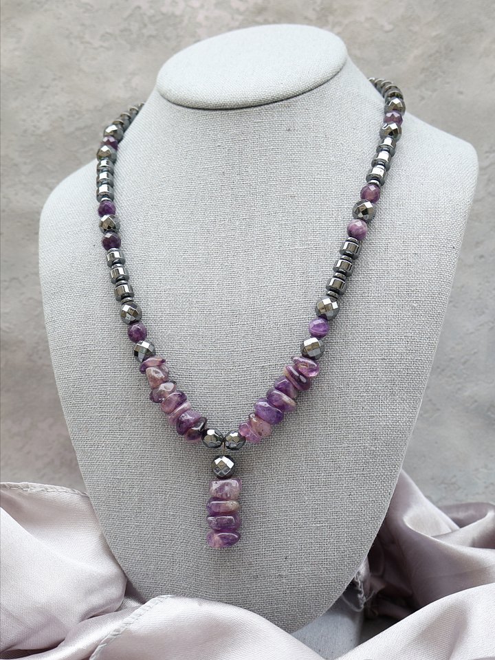 Amethyst Drop Hematite Necklace product image (1)