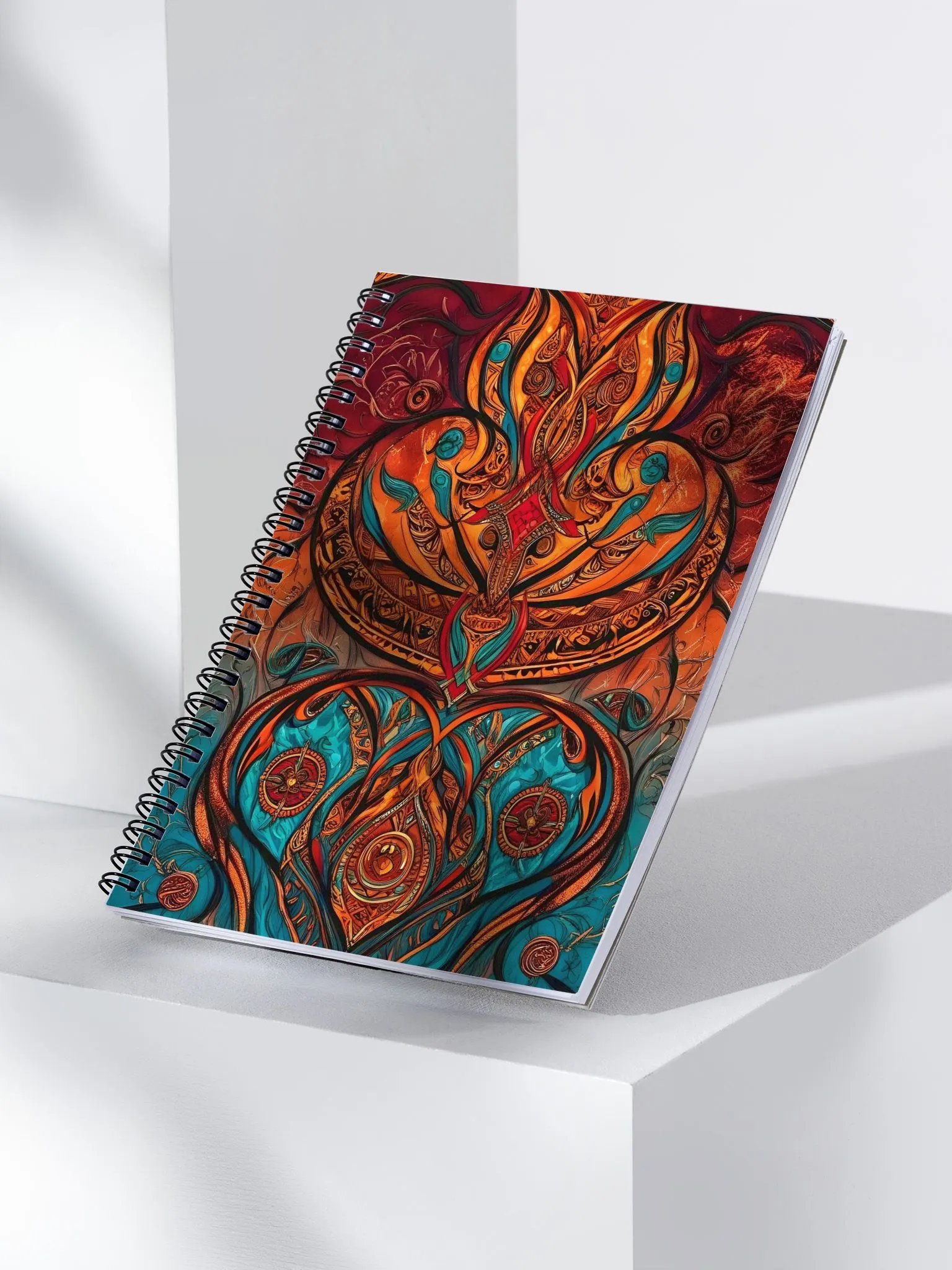Burnt Orange, Sienna & Aqua Painted Mandala Art Spiral Notebook product image (3)