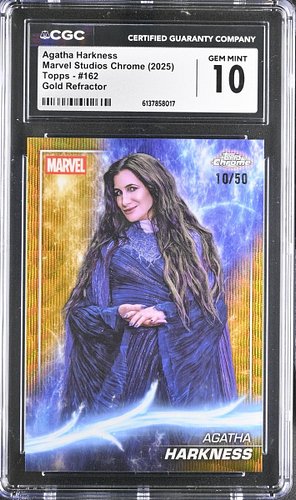 New! Agatha Harkness 162 2025 Marvel Studios Topps Chrome  Gold Refractor /50 CGC 10 was just added to eBay. Check it out! #e...