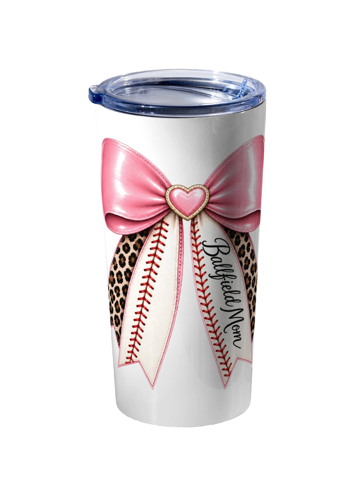 Ballfield Mom Pink Heart Bow Tumbler | 20oz Baseball Mom Cup product image (2)