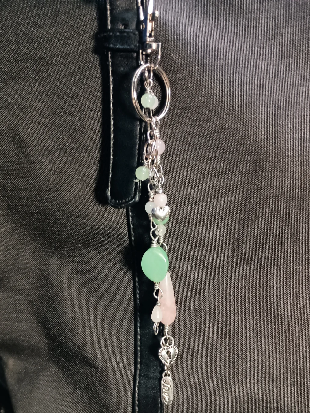 Hand-Crafted Purse Charm for Love | Rose Quartz & Aventurine, Silver-Tone | "Heart’s Harmony" product image (2)