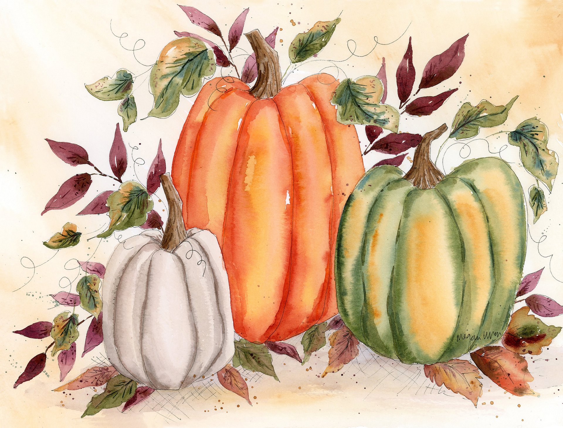 Fall Pumpkin Watercolor Print - Autumn Gathering product image (2)